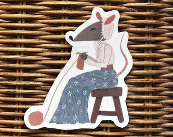 Sticker rat à tricoter en vinyle : décoration sur le thème de la nature animale