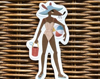 Sticker en vinyle Beach Rat : Sticker pour ordinateur portable animal château de sable d'été