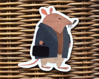 Sticker homme rat et homme d'affaires en vinyle : décoration pour ordinateur portable Packrat Paper Co.