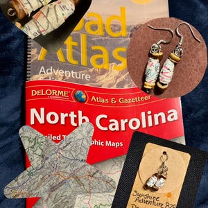 Map Origami paper Earrings- customize your location; Travel, Wood Handmade, vacation, hometown, wedding,  birth, 1st anniversary, pape