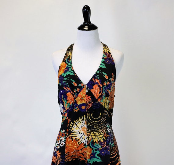 Vintage 1970's Tropical Printed Floral Maxi Halter