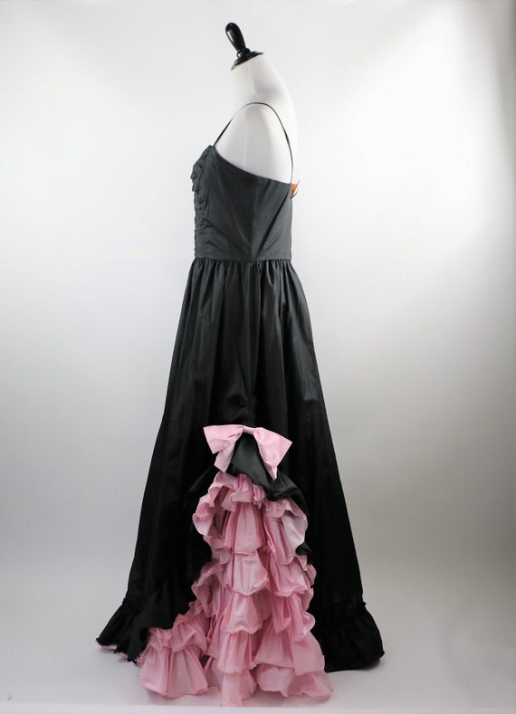 Vintage 1980's Black Gown with Pink Ruffle Details