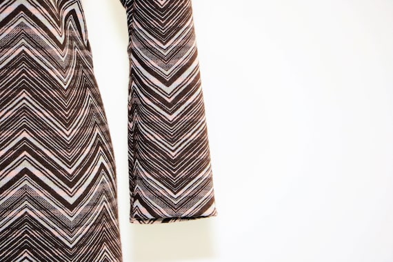 Vintage Knit Chevron Print Day Dress Brown Pink Wh