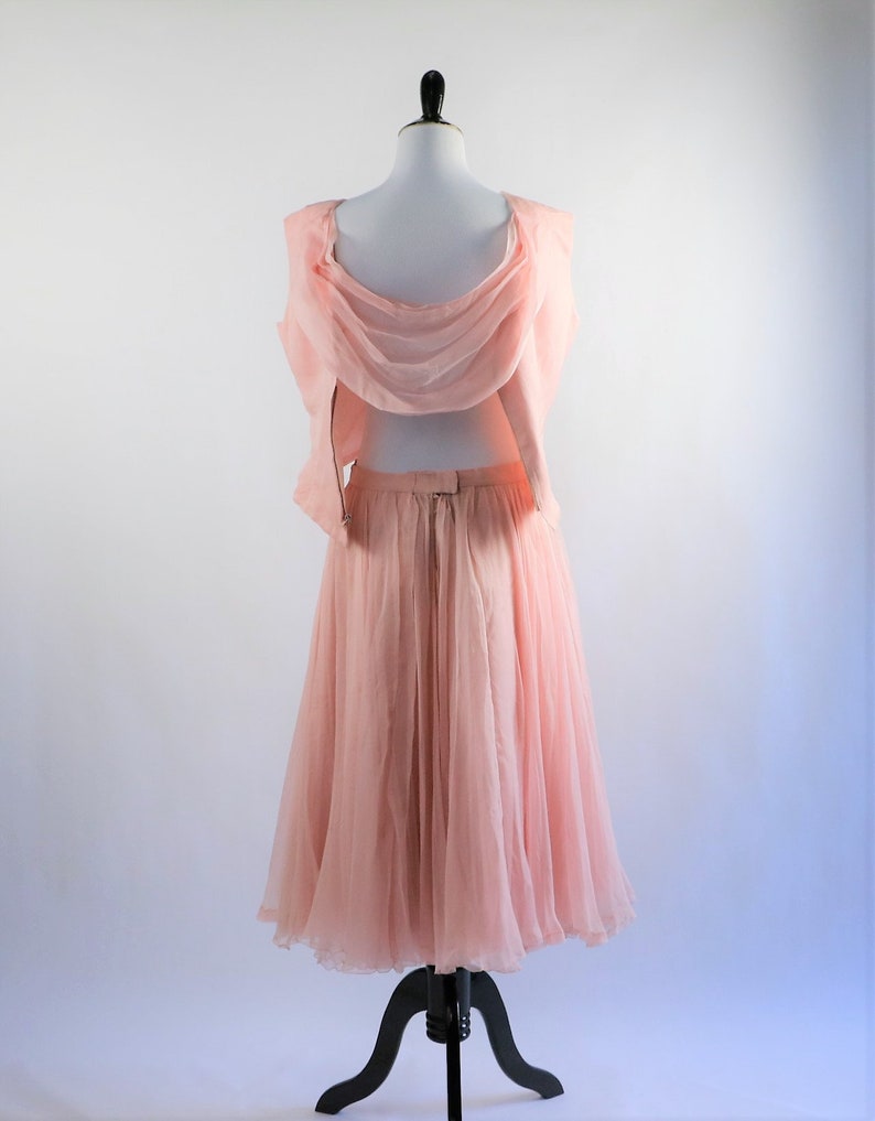 Vintage 1960/'s Baby Pink Silk 2 Piece Skirt and Top Set