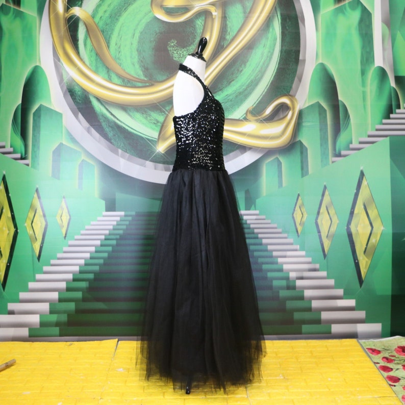 Vintage 1950/'s Black Sequin Halter Gown with Tulle Skirt