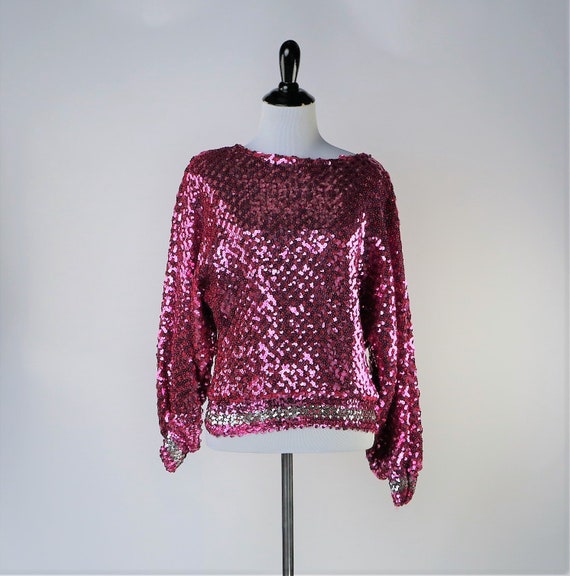 Vintage Pink/Silver Sequin Disco Top With Bishop S
