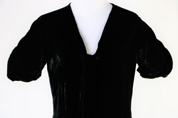 Vintage 1930's Dark Black Silk Velvet Dress with F