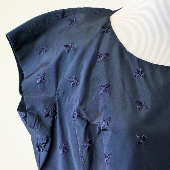 Vintage 50s/60s Navy Blue Dress With Embroidered Flur De Lis - Etsy