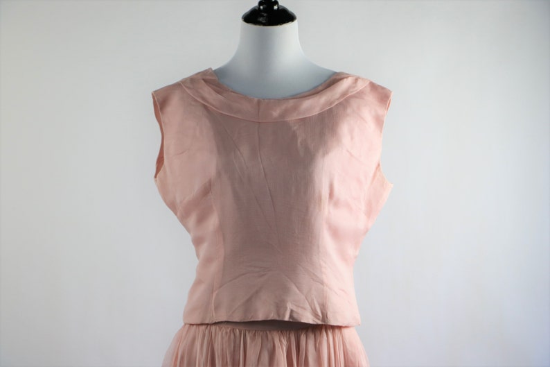 Vintage 1960/'s Baby Pink Silk 2 Piece Skirt and Top Set