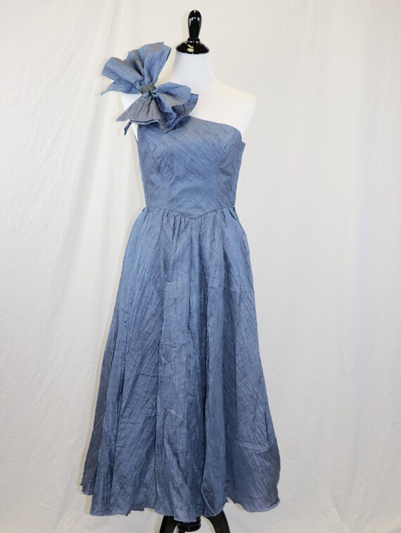 Vintage 1980's Denim Blue One Shoulder Grecian Sty