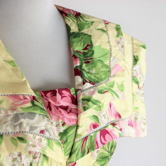 Vintage 1980's Butter Yellow Floral Print Dress wi