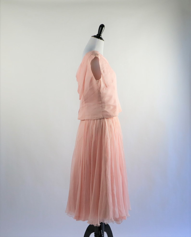 Vintage 1960/'s Baby Pink Silk 2 Piece Skirt and Top Set