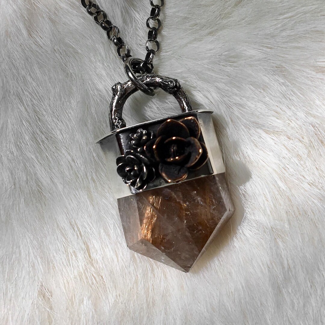 Bronze Copper Rutile Quartz Crystal Succulents Sterling Silver Pendant ...