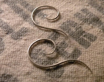 Spiral sterling silver earrings delicate classic classy sleek modern fancy wire hand forged handmade custom sharp dangle