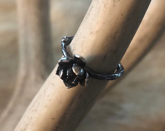 Succulent flower sterling silver ring size 5.5 pinky custom size available floral cast 925 real plants twig vine organic bot finger leaves