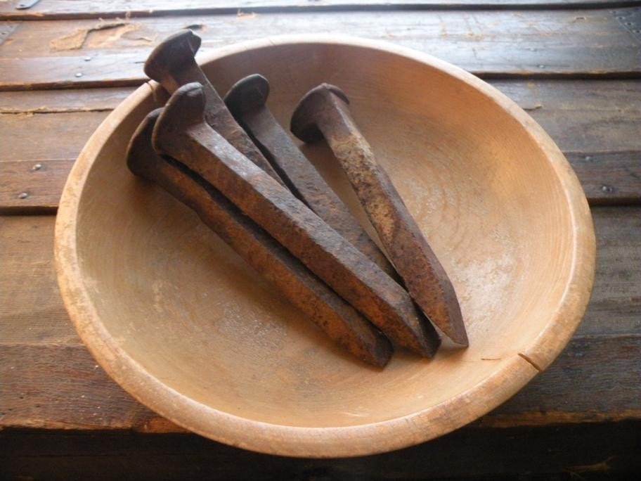 Vintage bread dough bowl light brown wooden wood thick sturdy