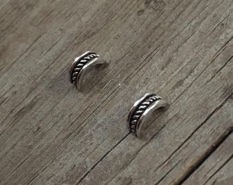 Vintage sterling silver earrings rope half hoops thick 925 sleek minimalist modernist modern classic sturdy TMA Thailand detailed oxidized
