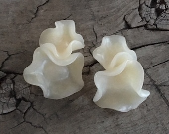 Flower blossom polymer clay earrings double mushroom rose delicate modern wedding chunky freeform statement white beige petals succulents