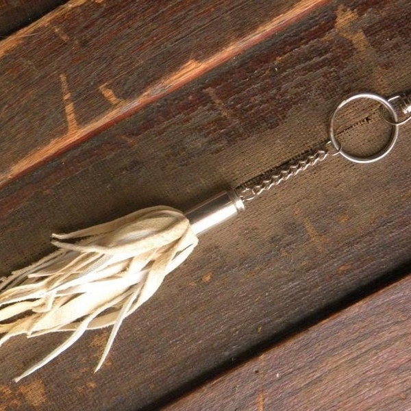 Tan cream Leather Bullet Tassel Key Chain Keychain Punk Rustic Industrial Steampunk bag purse charm beige black white brown green