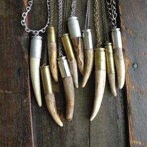 Antler Tip Bullet Shell Necklace Chain Rustic Upcycled - Etsy