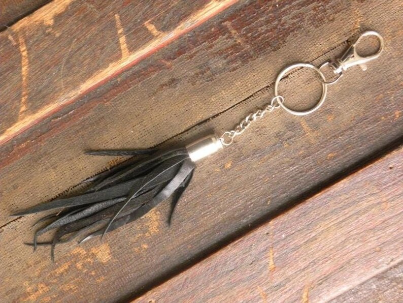 Black Leather Bullet Tassel Key Chain Keychain Punk Rustic Industrial Steampunk bag purse charm tan cream white brown green fathers day image 1