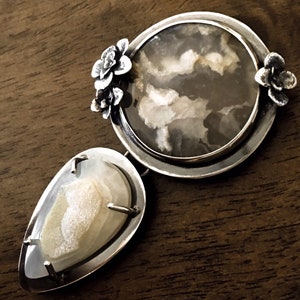 Sterling silver succulent accents agate stone crystal pendant necklace 925 druzy phantoms gemstone crazy lace large dangle tear drop round