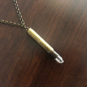 Quartz crystal bullet shell necklace chain rustic recycled punk vintage salvaged big large steampunk statement silver brass men women