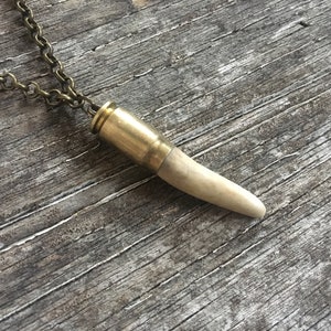 Antler tip bullet shell necklace chain rustic upcycled recycled punk vintage salvaged silver brass men women fathers day deer image 4