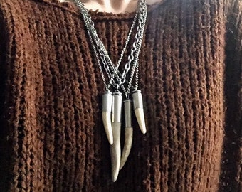 Large antler tip huge bullet shell necklace chain rustic upcycled recycled punk vintage salvaged silver brass men women fathers day deer