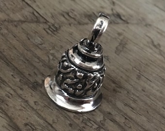 Vintage bell sterling silver charm 925 gift necklace bracelet filigree 3D birthday gift pendant miniature ornate classic engraved handmade