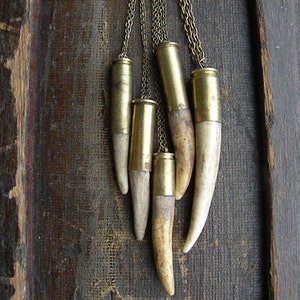 Antler tip bullet shell necklace chain rustic upcycled recycled punk vintage salvaged silver brass men women fathers day deer image 2