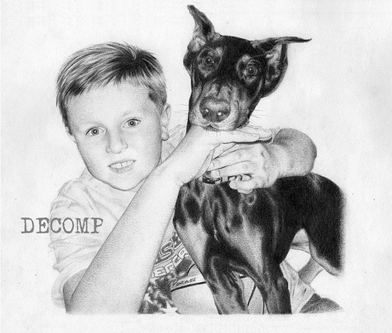 Custom portrait 2 subjects 11 x 14 commissioned pencil realistic life like drawing pets dog cat baby children grandparents family image 1