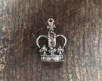 Vintage queen king crown sterling silver charm 925 gift necklace bracelet royal large detailed pendant miniature cross