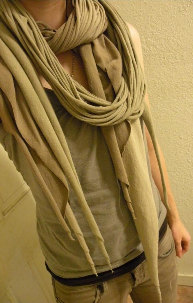 Squid scarf ONE knit stretch spaghetti cascade spiral ruffle drape custom color recycled upcycled shirt layered winter fall skinny wrap image 4