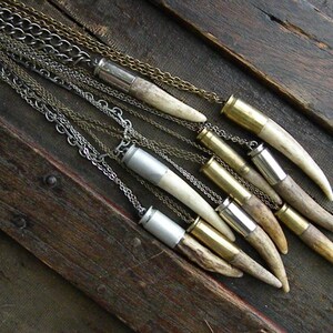 Antler tip bullet shell necklace chain rustic upcycled recycled punk vintage salvaged silver brass men women fathers day deer image 5