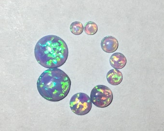 Synthetic blue rainbow opals lot 9 cabochons cabs 2x 6mm, 2x 4mm, 3x 3mm, 2x 2mm loose flat back stones gems supplies vintage destash