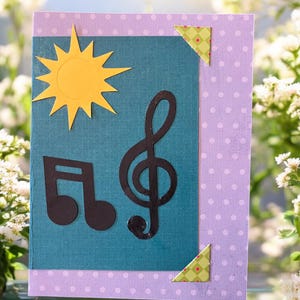 Tarjeta musical de verano hecha a mano, cartulina, tarjeta de color azul, tarjeta en blanco, personalizable