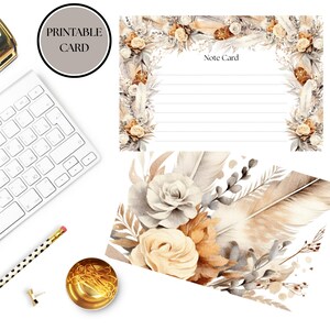Carte de correspondance floral bohème rustique et enveloppe assortie | Papeterie plume | papier à lettres esthétique vintage | Téléchargement numérique