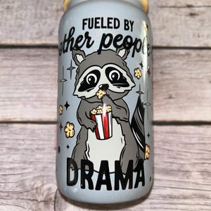 Funny Glass Cups Iced Coffee Tumblers with Lid & Straw Humor Glass Cups Cute Funny Cups Popcorn and Drama Cup Glass cup with Lid and Straw