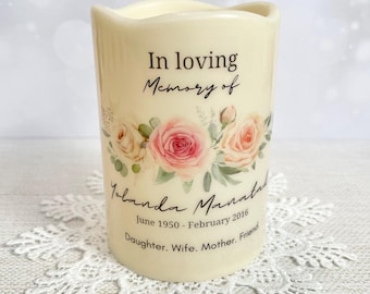 Grief Candle - Minimalist Custom Icon LED Lined w/ Thin Wax Flameless 3x4 inch, Ivory, Sympathy Gift, Remembrance Tribute, Loss Keepsake