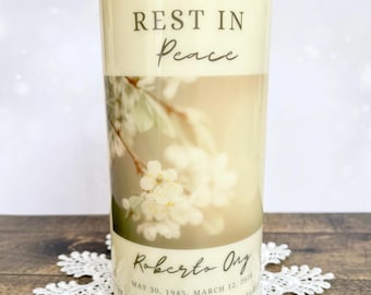 Personalized Memorial LED Candle – 3x6 Flameless Resin Candle with Photo, Name & Dates – Sympathy, Funeral, Grave Decor, Celebration of Life