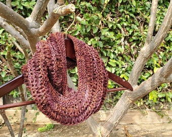 Red Infinity Scarf, Hand Knit