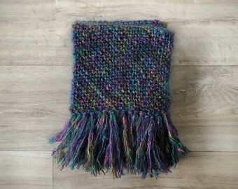 Purple and Green Diagonal Knit Scarf