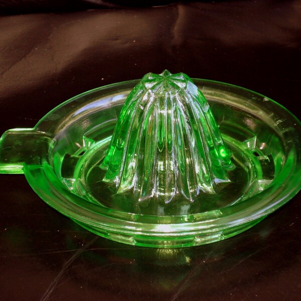 Green Vaseline Depression Glass Reamer Juicer
