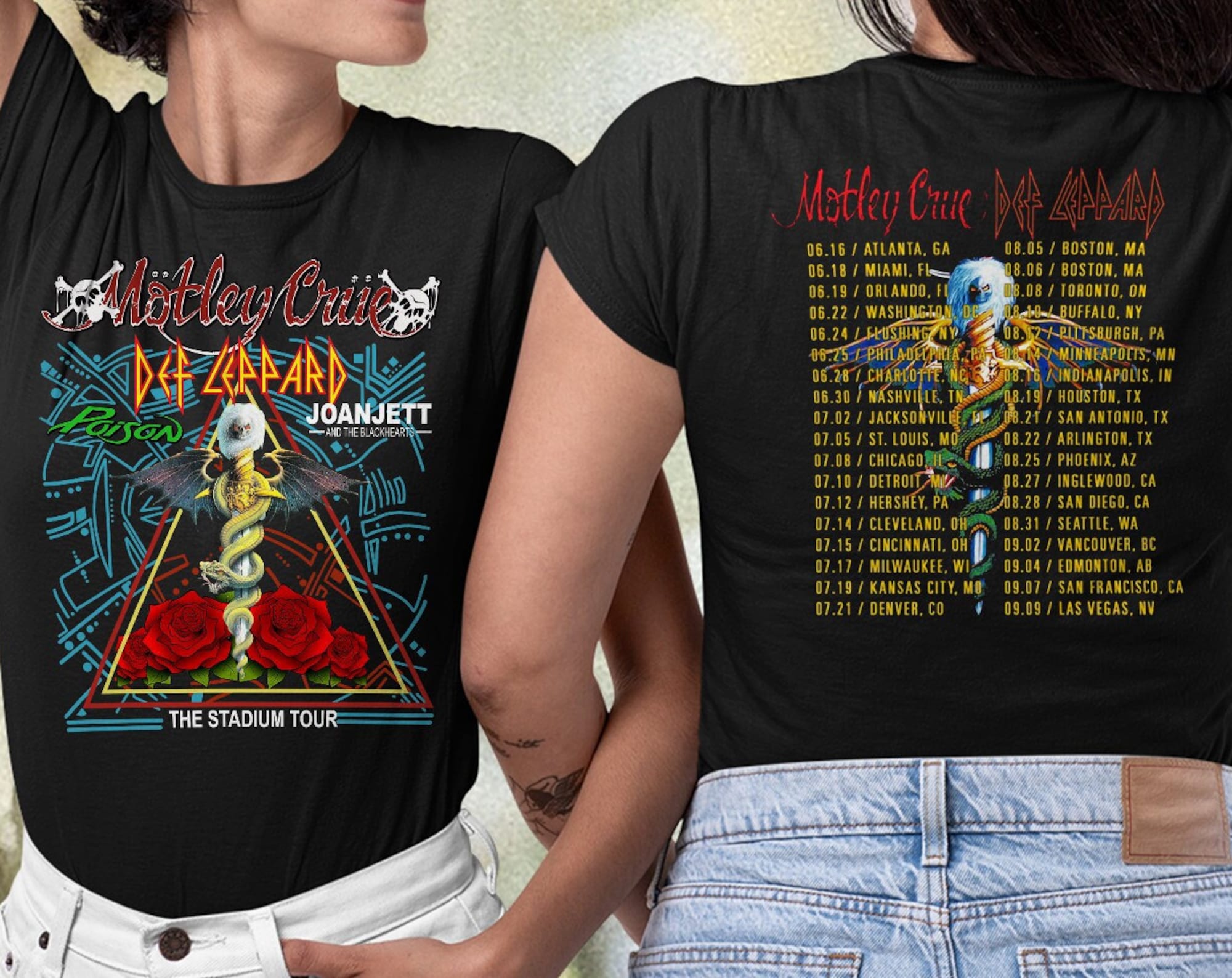 The Stadium Tour Motley Crue Def Leppard Poison Joan Jett Double Side T-shirt