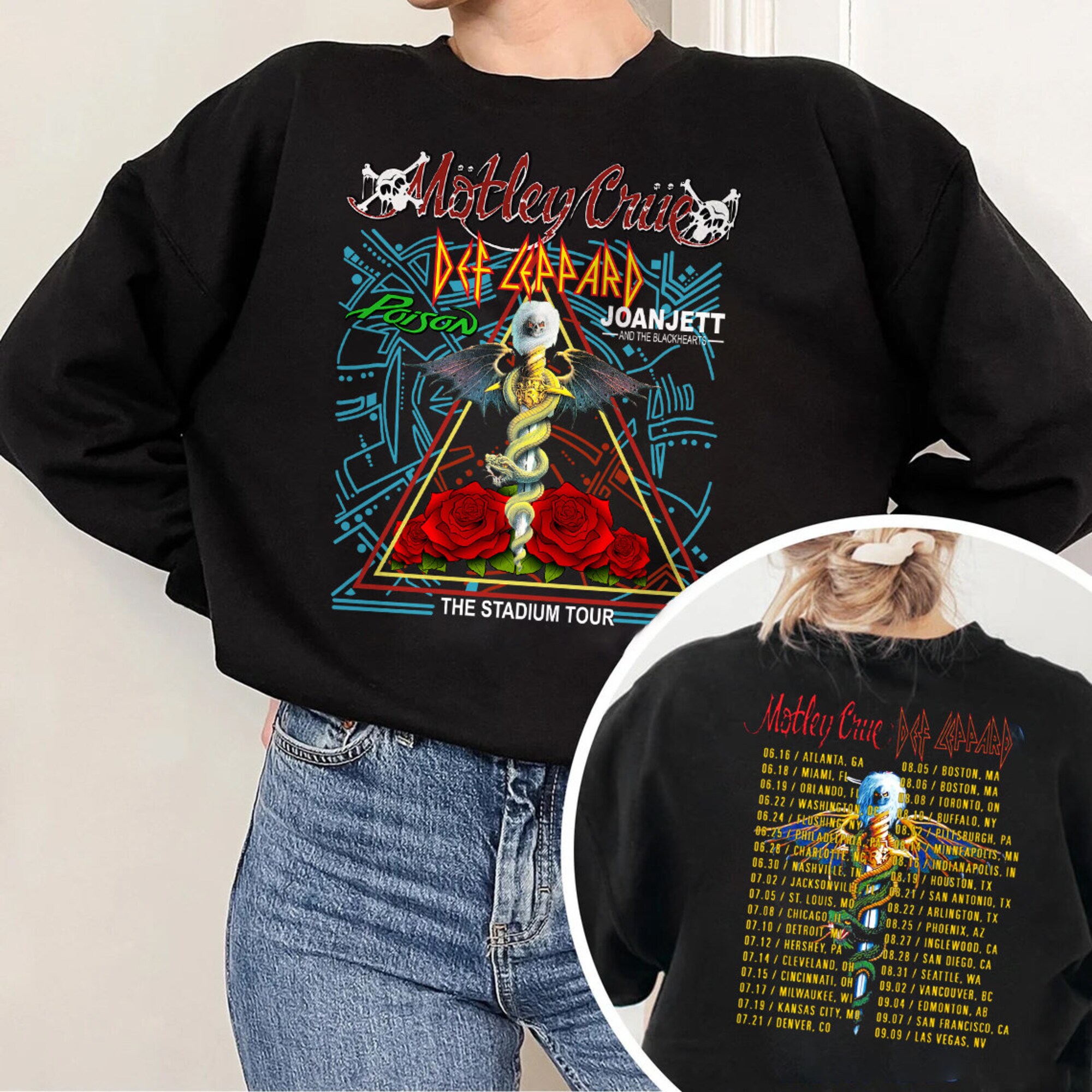 The Stadium Tour Motley Crue Def Leppard Poison Joan Jett Double Side T-shirt