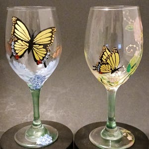 Summer Butterfly Garden Hand painted wine glasses  (customization welcomed)