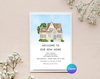 Editable Housewarming Party Invitation, New Home, Canva Template (Digital Download)