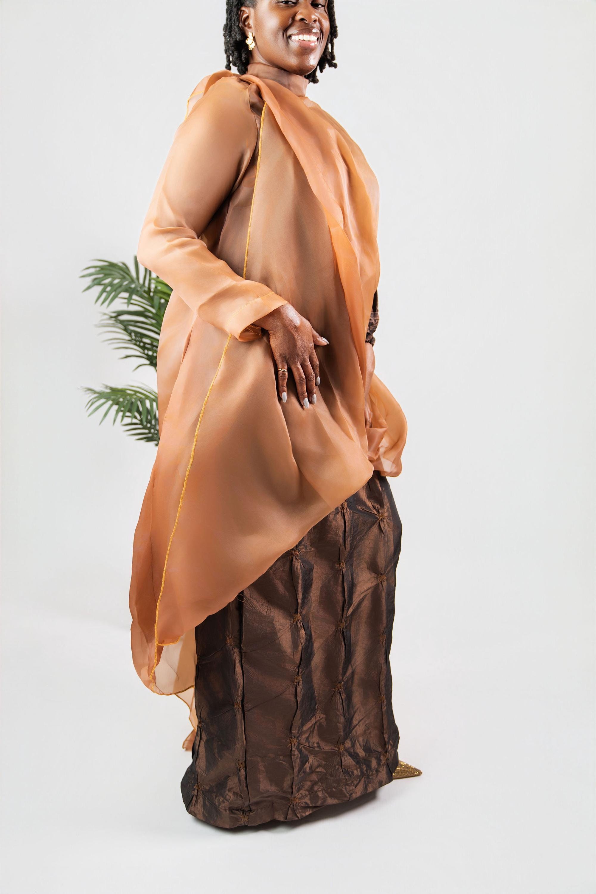 knee length dresses for ladies Vaiana Layered Chiffon A-Line Gown With Sheer Sleeves