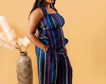 Miwa Ankara Two Piece Set – Halter Top and Wide Leg Pants